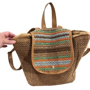 Roxy Tan and Multicolor Woven Backpack. Used once!